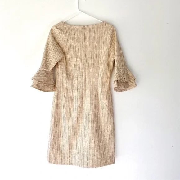 CK Bradley "Hazel" Tweed V-Neck Shift Dress w/ Gold Threading, Size M, Preowned